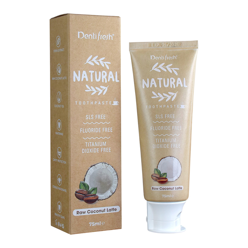 95g răng làm trắng kem đánh răng nguyên chất khô dừa hương vị latte SLS miễn phí thảo dược tinh chất chiết xuất kem đánh răng