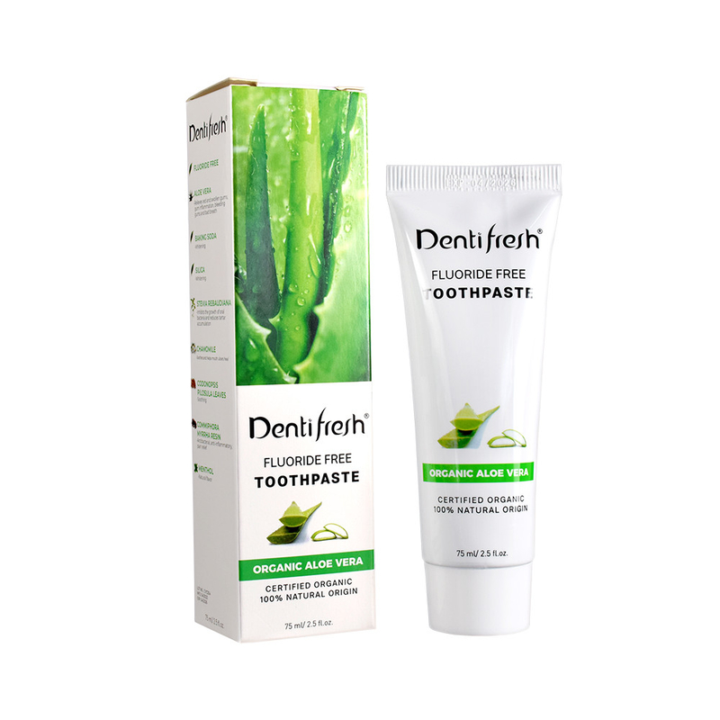 DENTIFRESH Kem đánh răng Aloe Vera được chứng nhận tự nhiên 75ml cho trẻ em trưởng thành không chứa fluoride