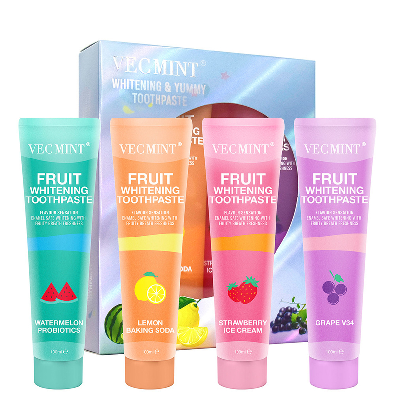 Vecmint 100ml trái cây - Chất tẩy trắng hương vị - 4 hương vị tuyệt vời, men men - Làm trắng an toàn và tươi trái cây