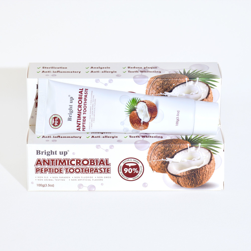 Cao - Chất lượng sáng lên thuốc đánh răng kháng vi khuẩn peptide, 100g (3.5oz) Per Tube dầu dừa bán buôn