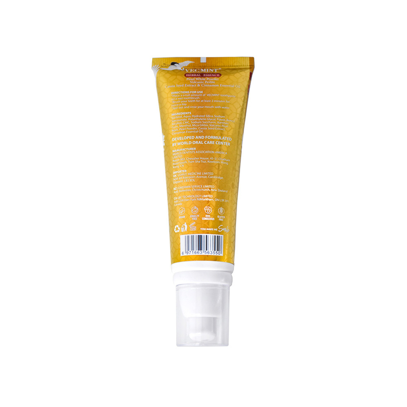 VECMINT Herbal Essence Kem đánh răng - Bột trắng ngọc trai, chiết xuất gốc Coptis & Camellia Sinensis Leaf 100ml